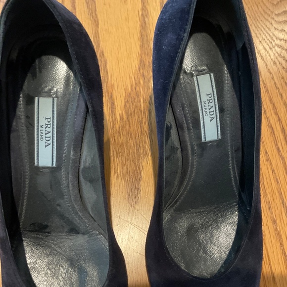 Prada Navy Suede Block Heel Pumps Size 36½ | Italian | Pointed Toe | Dust Bags - Picture 8 of 14